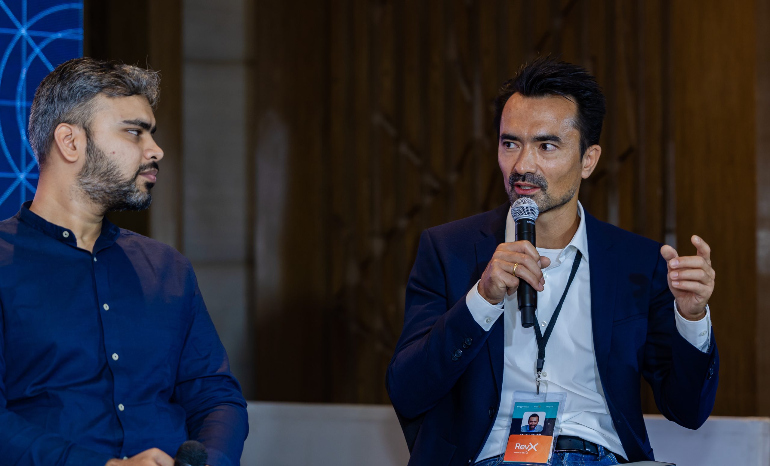 A photograph from the panel discussion. In picture; ( L to R) Pratik Kumar, Associate Director - UA And Partnerships, Martje Abeldt, CEO, RevX